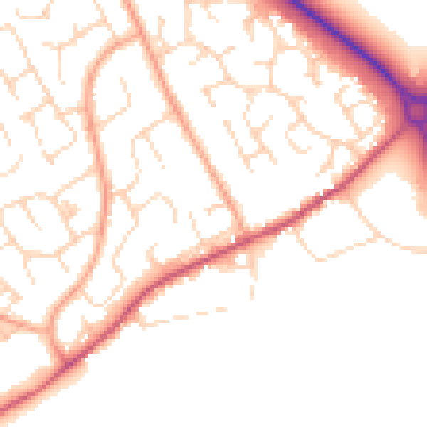 Daytime road noise heatmap for PE29 1AB