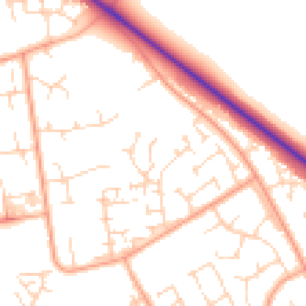 Daytime road noise heatmap for PE29 1AE