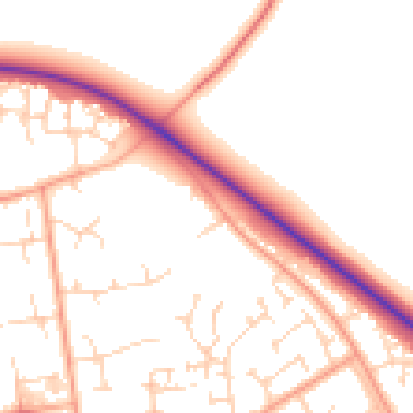 Daytime road noise heatmap for PE29 1EL