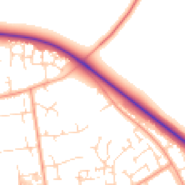 Daytime road noise heatmap for PE29 1EP