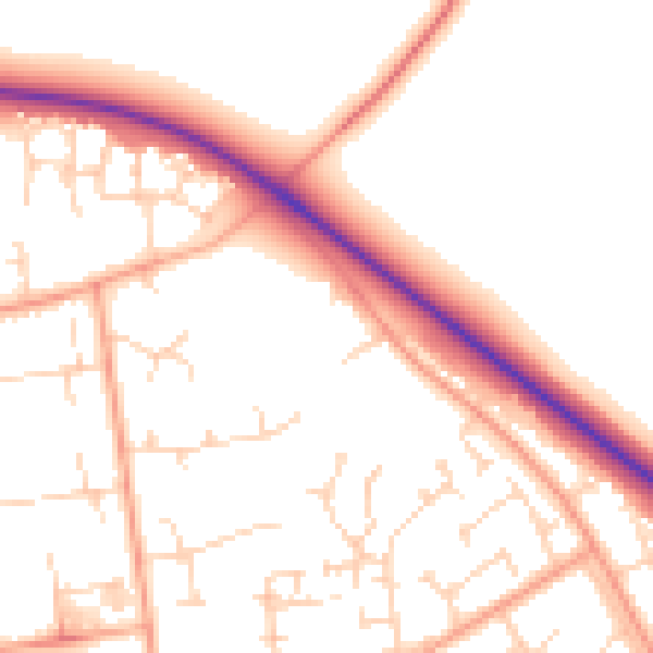 Daytime road noise heatmap for PE29 1ER