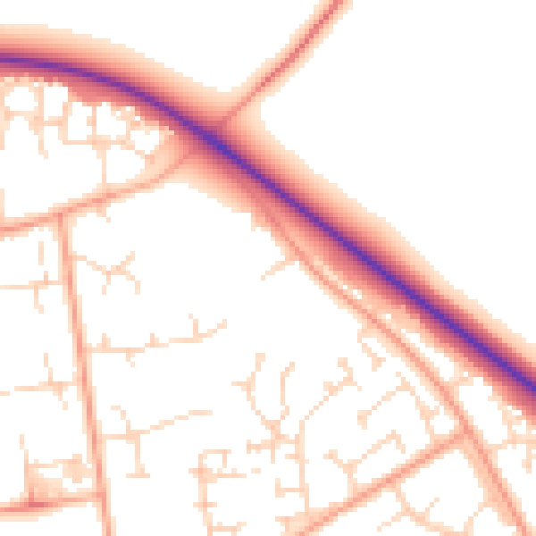 Daytime road noise heatmap for PE29 1ES