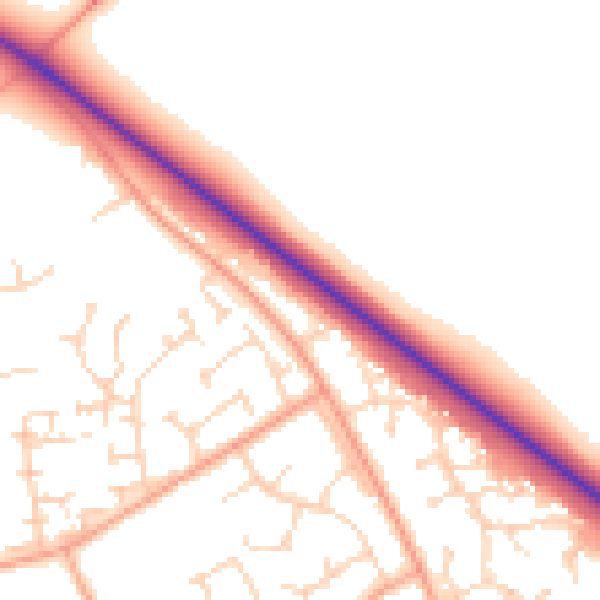Daytime road noise heatmap for PE29 1GW