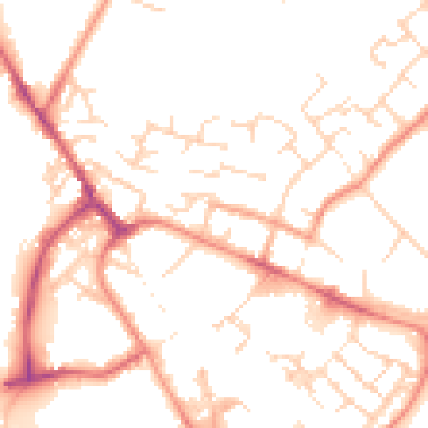 Daytime road noise heatmap for PE29 1JD