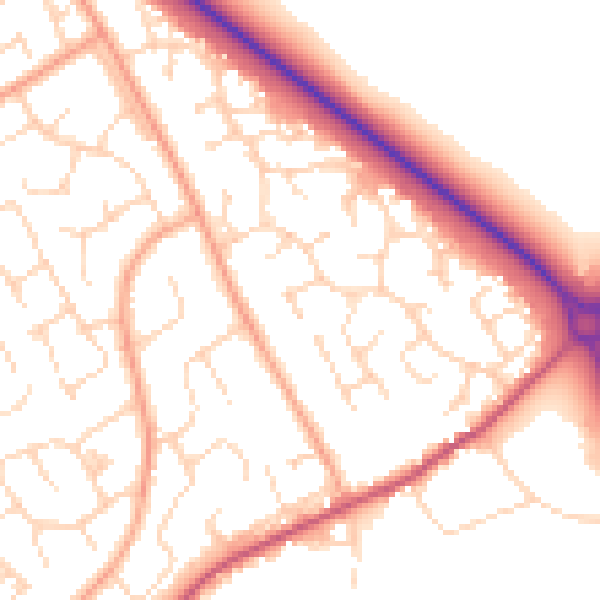 Daytime road noise heatmap for PE29 1LF
