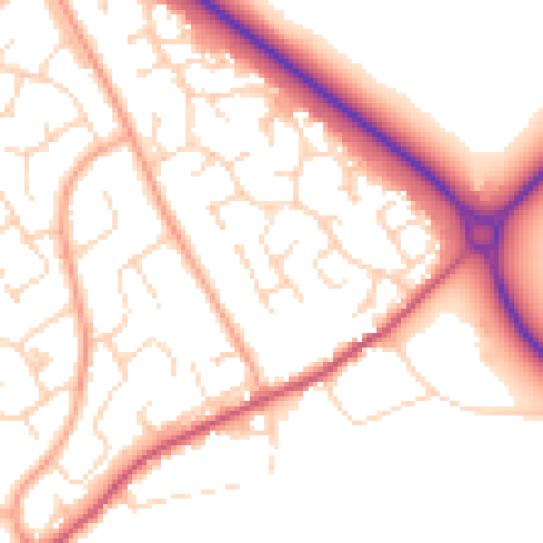 Daytime road noise heatmap for PE29 1LP