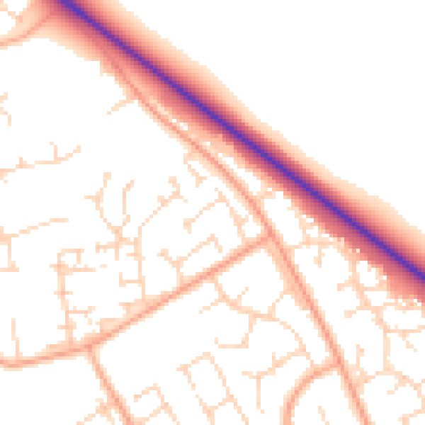 Daytime road noise heatmap for PE29 1PY