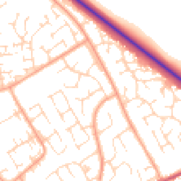Daytime road noise heatmap for PE29 1QB