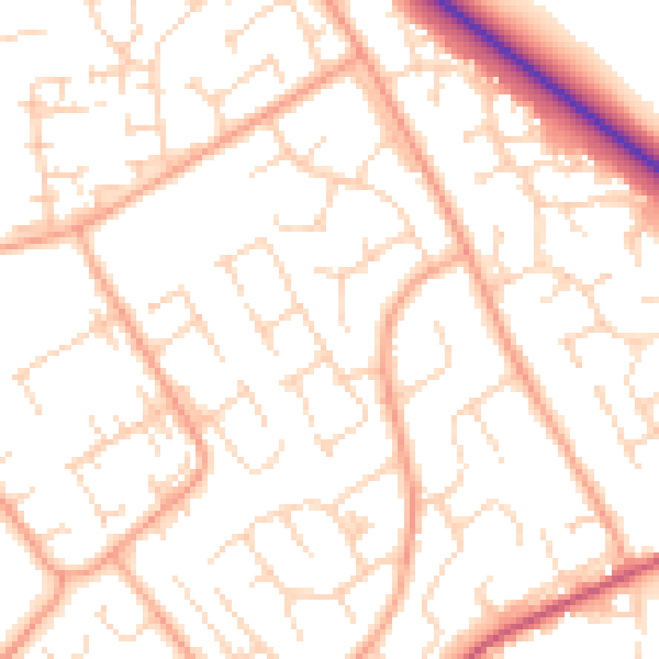 Daytime road noise heatmap for PE29 1QE