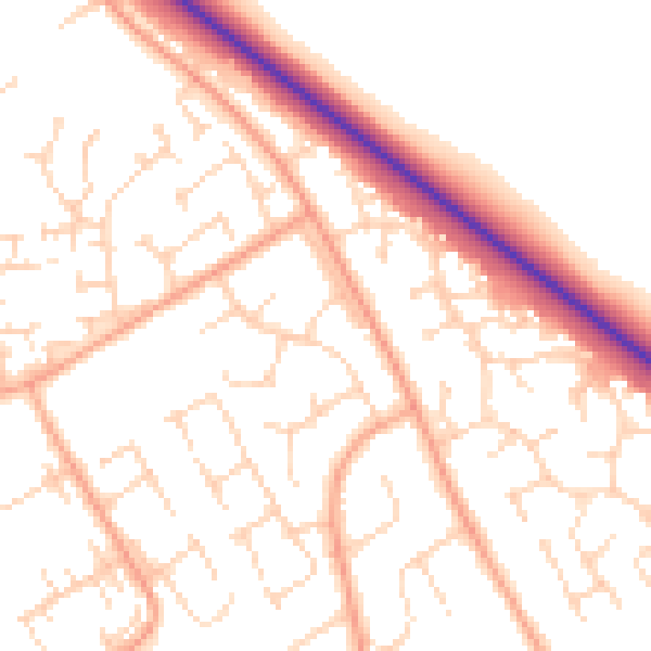 Daytime road noise heatmap for PE29 1QH