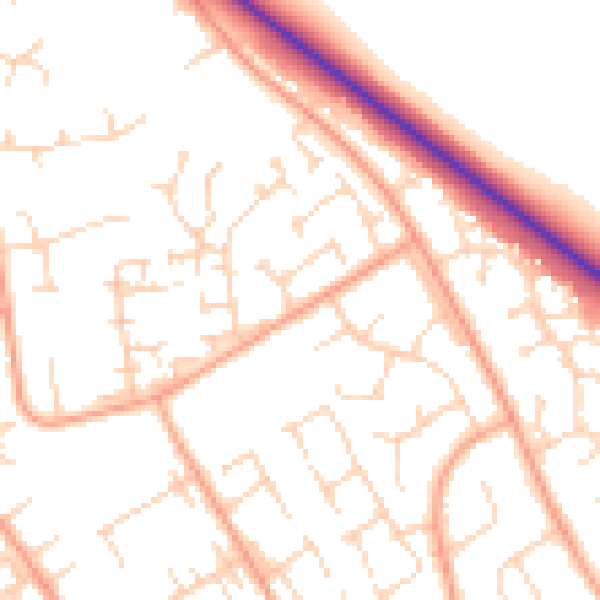 Daytime road noise heatmap for PE29 1QL