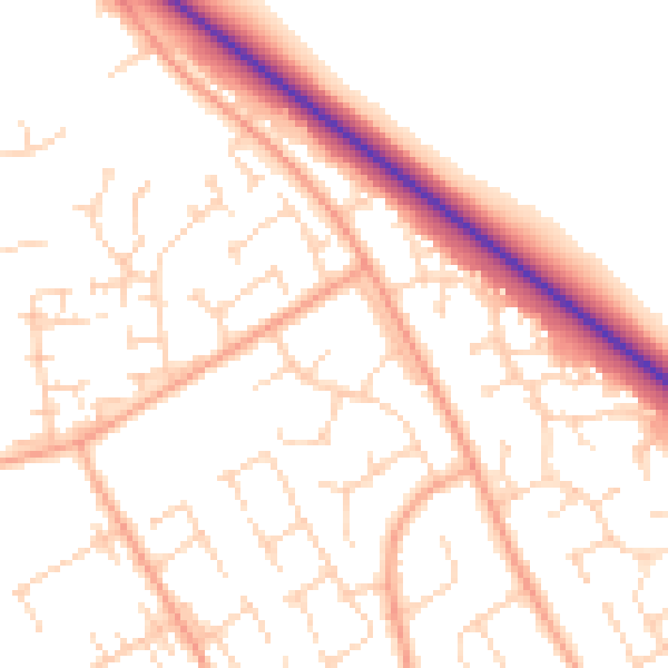 Daytime road noise heatmap for PE29 1QQ