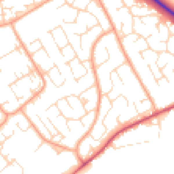 Daytime road noise heatmap for PE29 1SJ