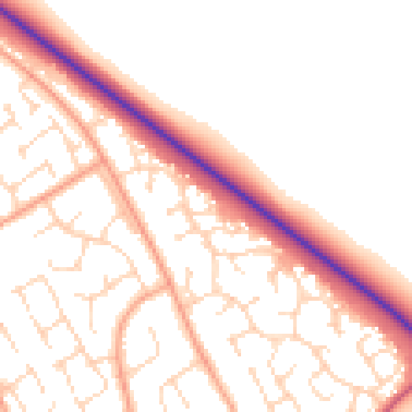 Daytime road noise heatmap for PE29 1XB