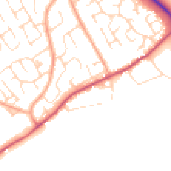 Daytime road noise heatmap for PE29 1YS