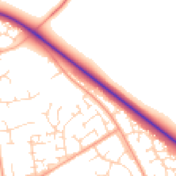 Daytime road noise heatmap for PE29 1YT