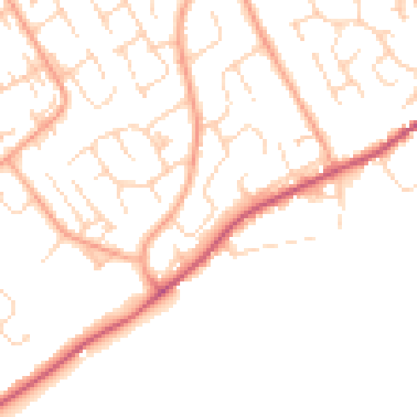 Daytime road noise heatmap for PE29 1YW