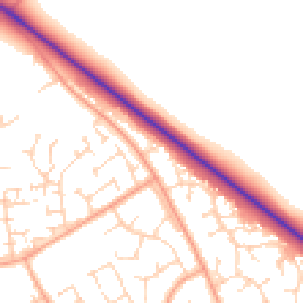 Daytime road noise heatmap for PE29 1YX