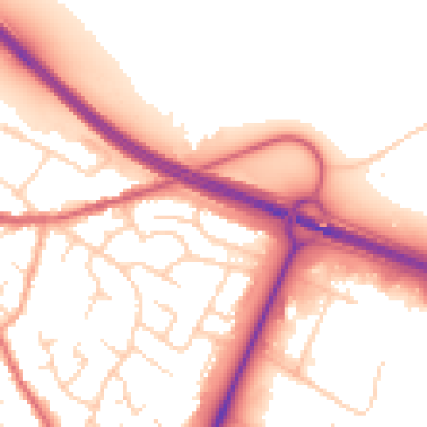 Daytime road noise heatmap for PE29 2BS