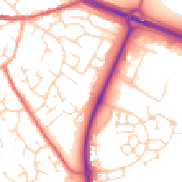 Daytime road noise heatmap for PE29 2DQ