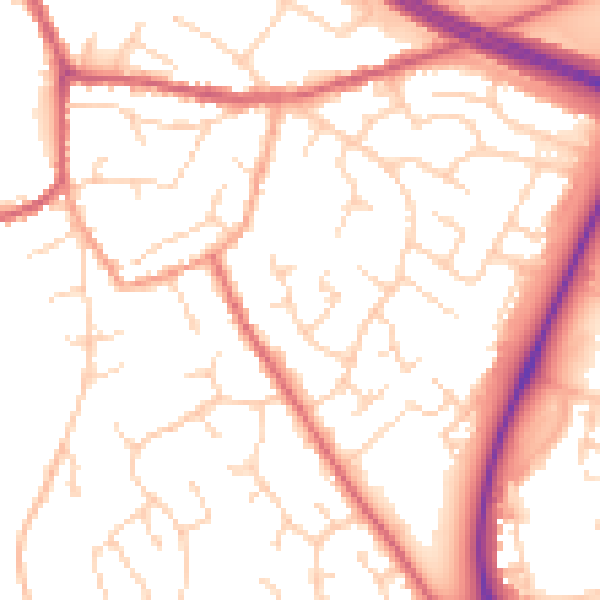 Daytime road noise heatmap for PE29 2ED
