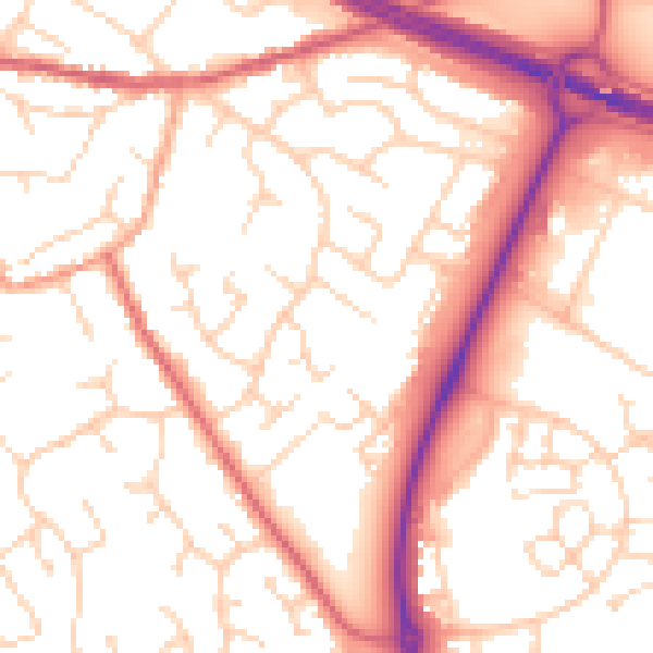 Daytime road noise heatmap for PE29 2EE