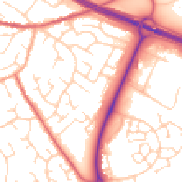 Daytime road noise heatmap for PE29 2EG