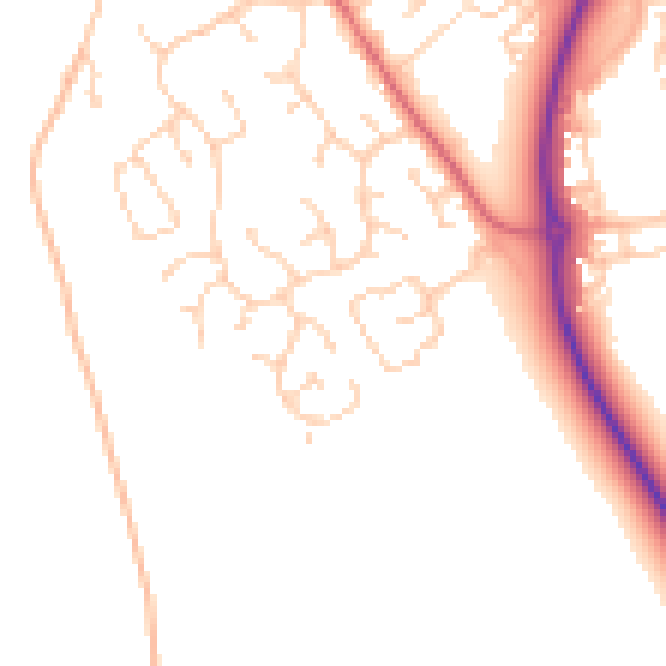 Daytime road noise heatmap for PE29 2EY