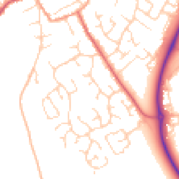 Daytime road noise heatmap for PE29 2JU