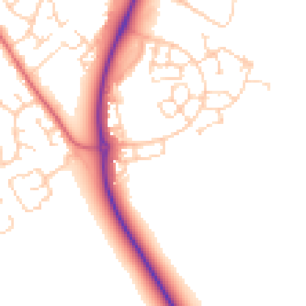 Daytime road noise heatmap for PE29 2NE
