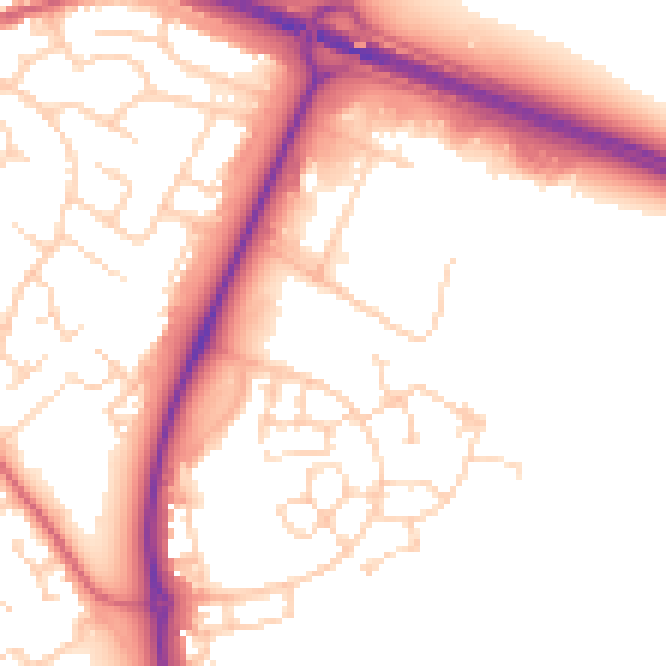 Daytime road noise heatmap for PE29 2PN