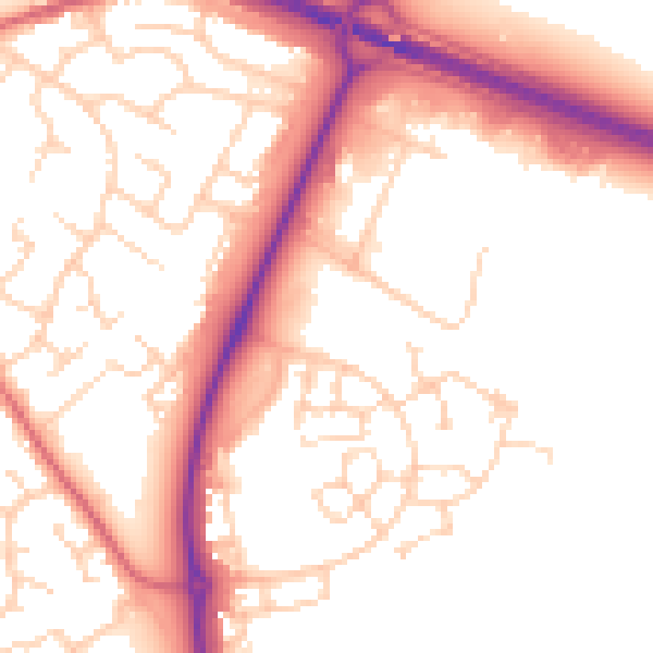 Daytime road noise heatmap for PE29 2PQ