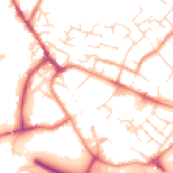 Daytime road noise heatmap for PE29 3EJ