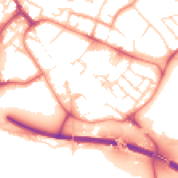 Daytime road noise heatmap for PE29 3EP