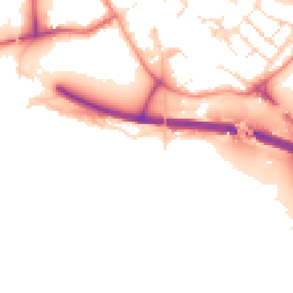 Daytime road noise heatmap for PE29 3EQ