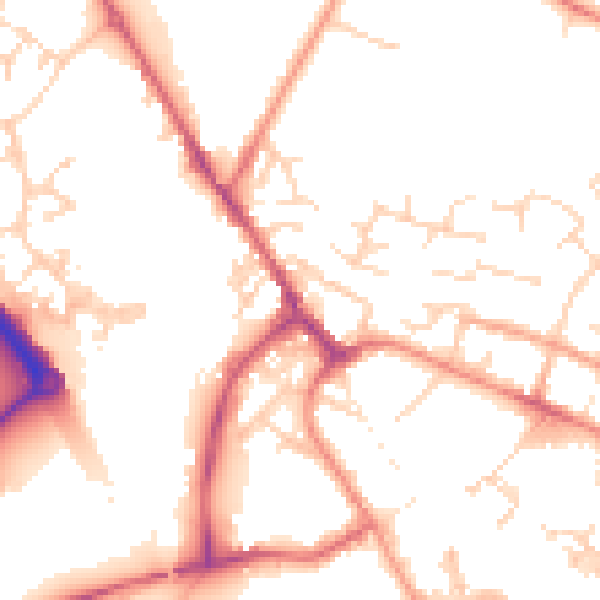 Daytime road noise heatmap for PE29 3EZ