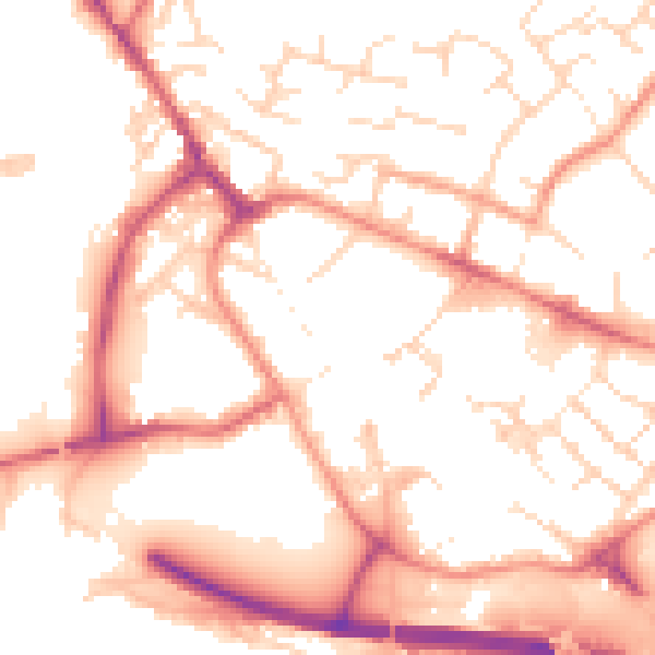 Daytime road noise heatmap for PE29 3LA