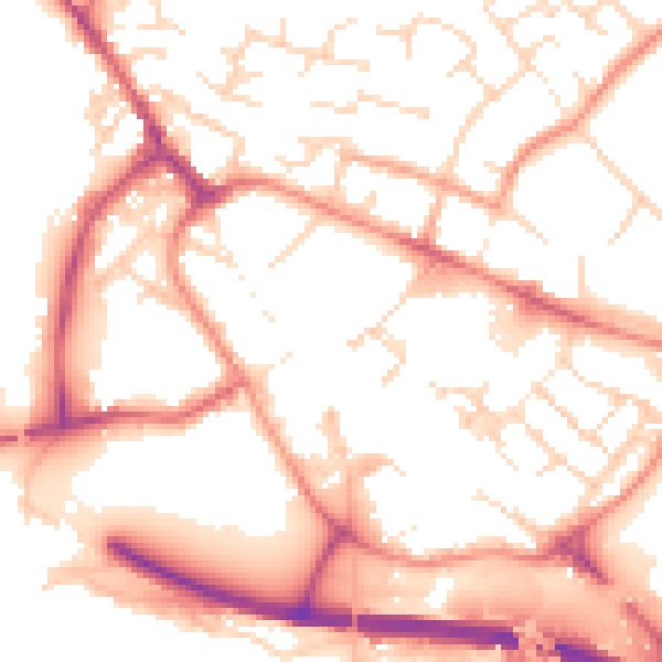 Daytime road noise heatmap for PE29 3LT