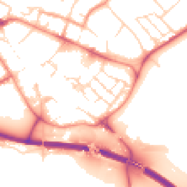 Daytime road noise heatmap for PE29 3QG