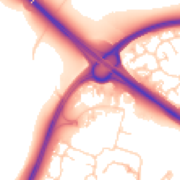 Daytime road noise heatmap for PE29 6AA