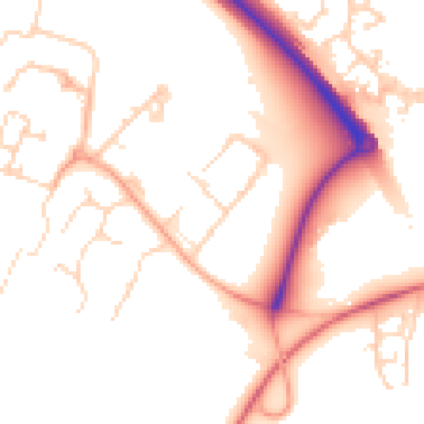 Daytime road noise heatmap for PE29 6AN