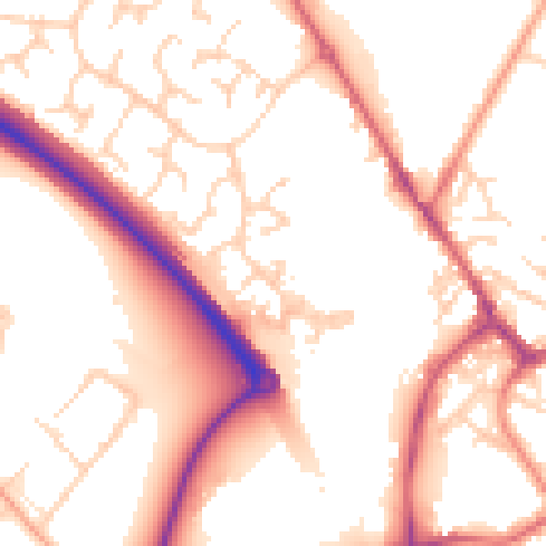 Daytime road noise heatmap for PE29 6EW