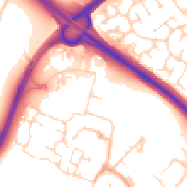 Daytime road noise heatmap for PE29 6FN