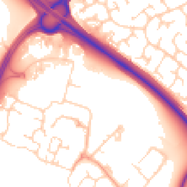 Daytime road noise heatmap for PE29 6FQ