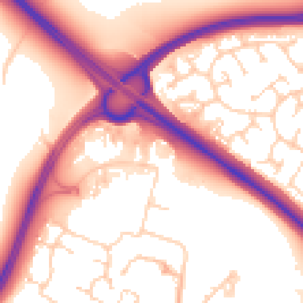 Daytime road noise heatmap for PE29 6FY