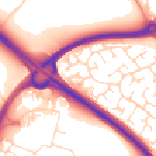 Daytime road noise heatmap for PE29 6GA