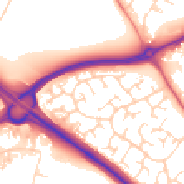 Daytime road noise heatmap for PE29 6GF