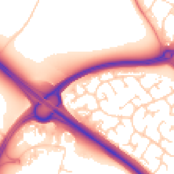 Daytime road noise heatmap for PE29 6GL