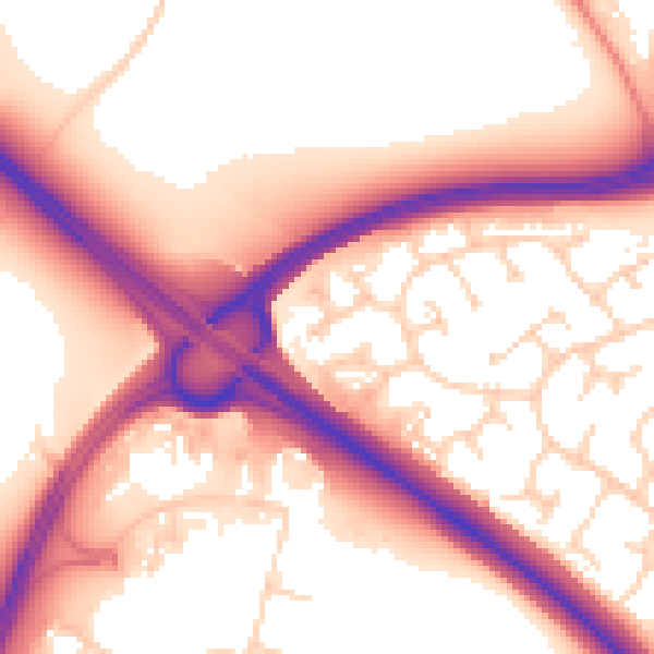 Daytime road noise heatmap for PE29 6GN