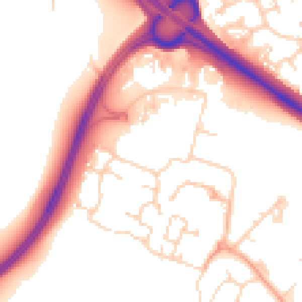 Daytime road noise heatmap for PE29 6JE